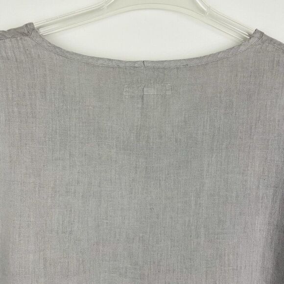 FLAX 100% Linen Scoop Neck Top Women's XS Gray Oversized Lagenlook Minimalist - Picture 7 of 9